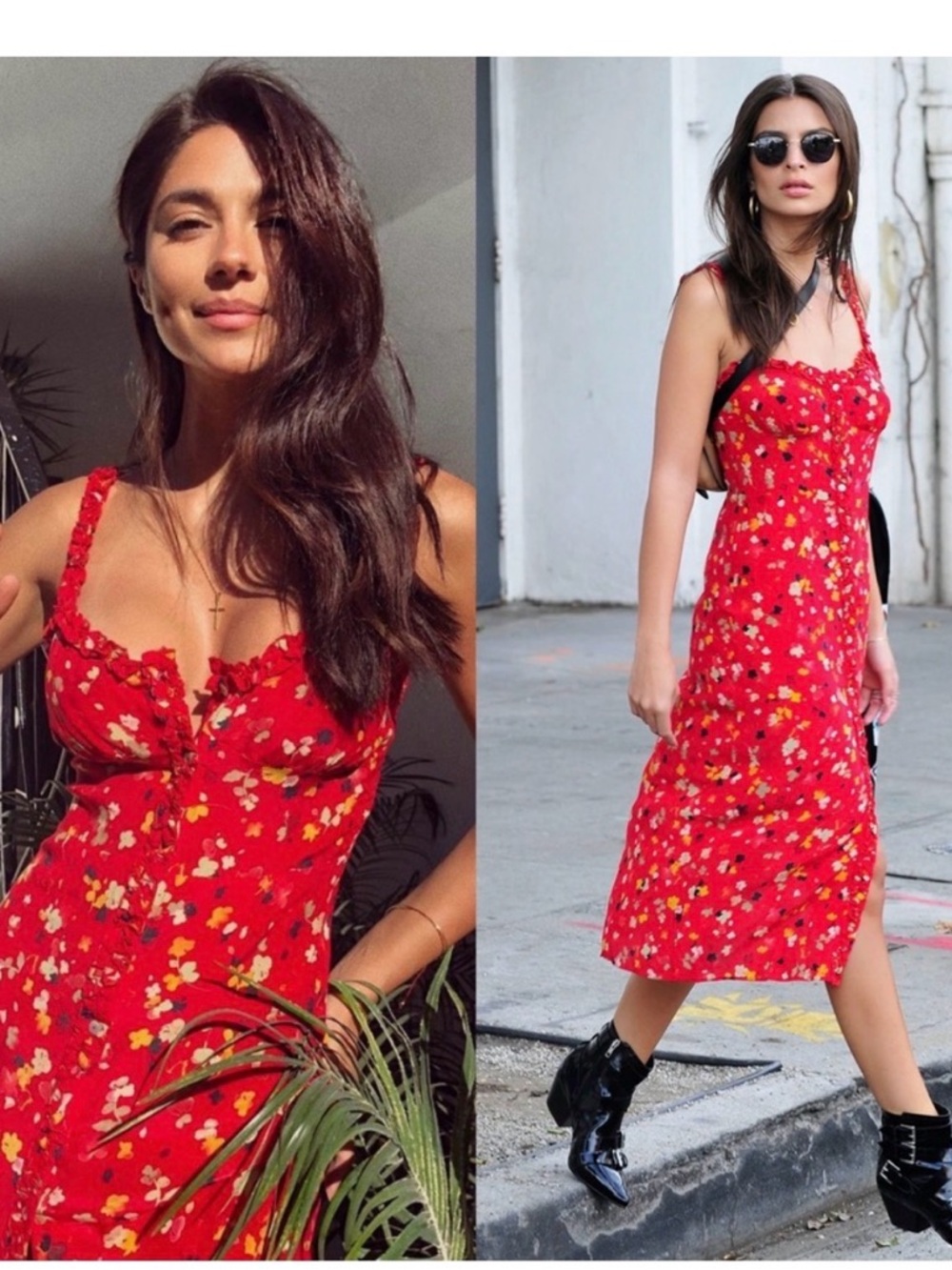 Realisation Par Red Floral Slip Midi Dress